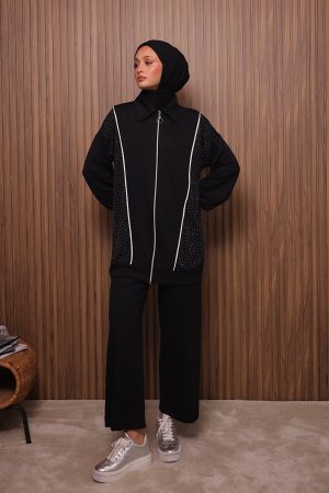 Önü Fermuarlı Taşlı Modal Oyso Takım 5372