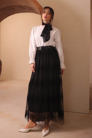 Flok Baskılı Tül Etek 2698