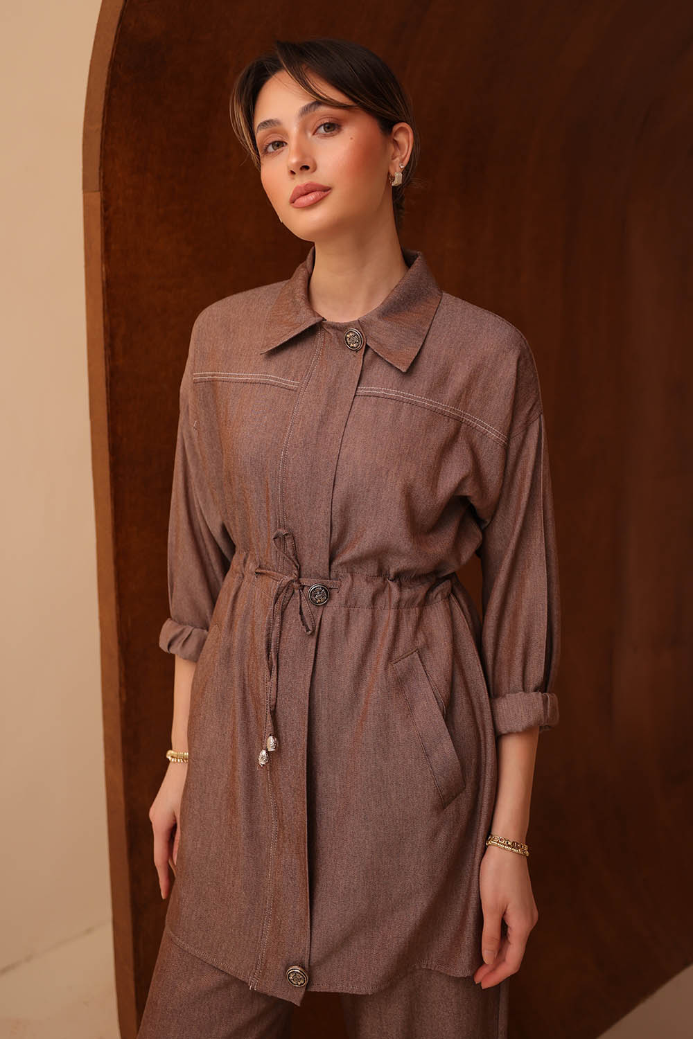 Kot Tensel Beli Büzgü Bağlamalı Takım 2706 - Görsel 2