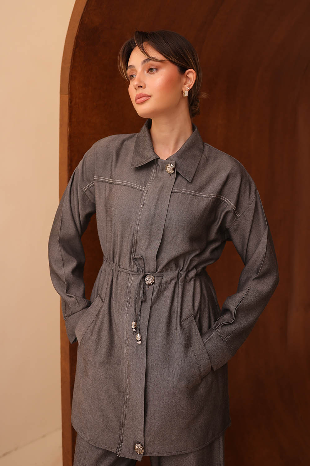 Kot Tensel Beli Büzgü Bağlamalı Takım 2706 - Görsel 11