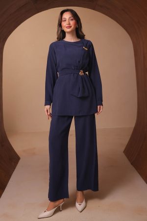 Broş Detaylı Diagonel Takım 2666