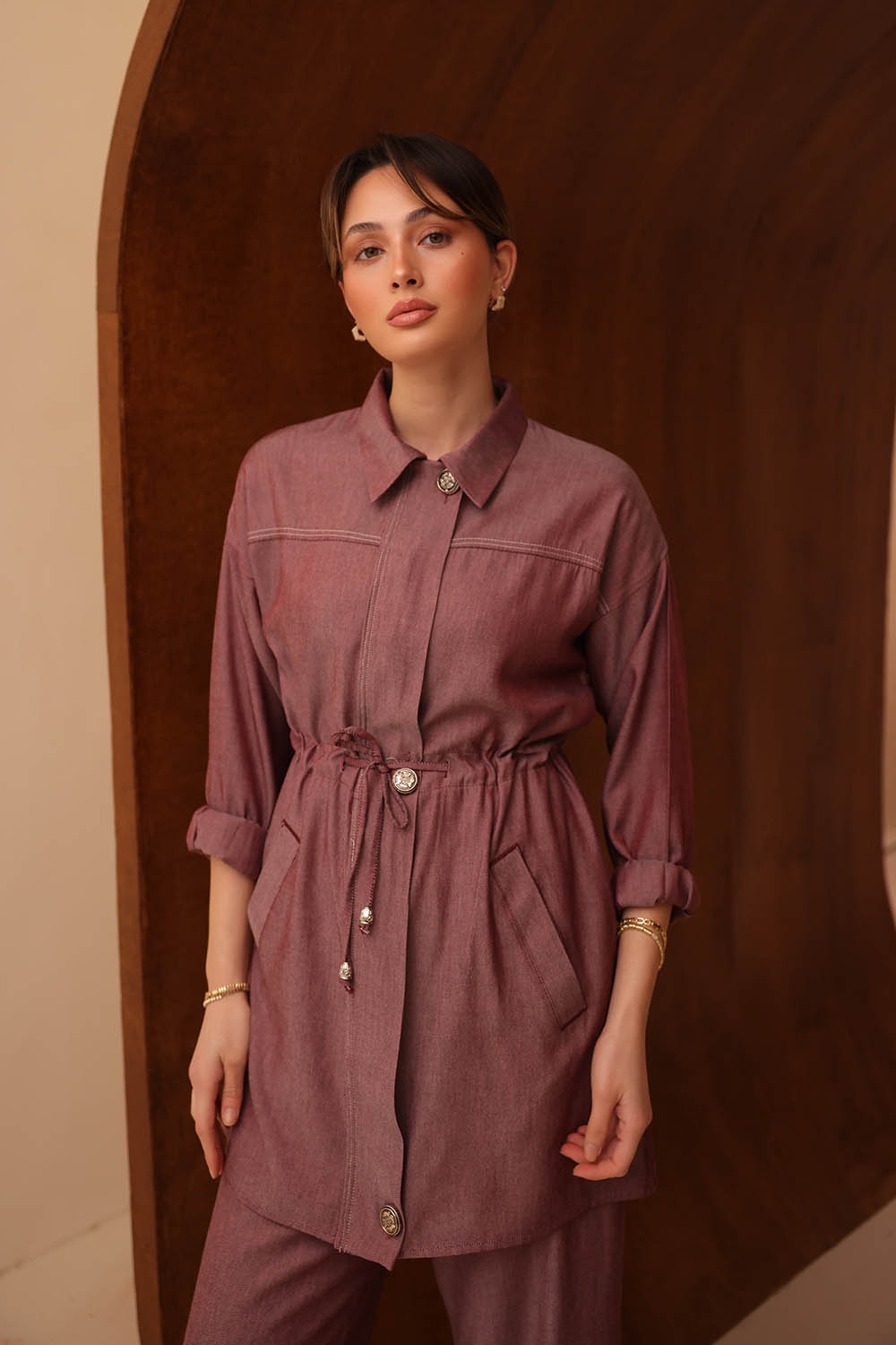 Kot Tensel Beli Büzgü Bağlamalı Takım 2706 - Görsel 4