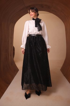 Flok Baskılı Organze Etek 2695