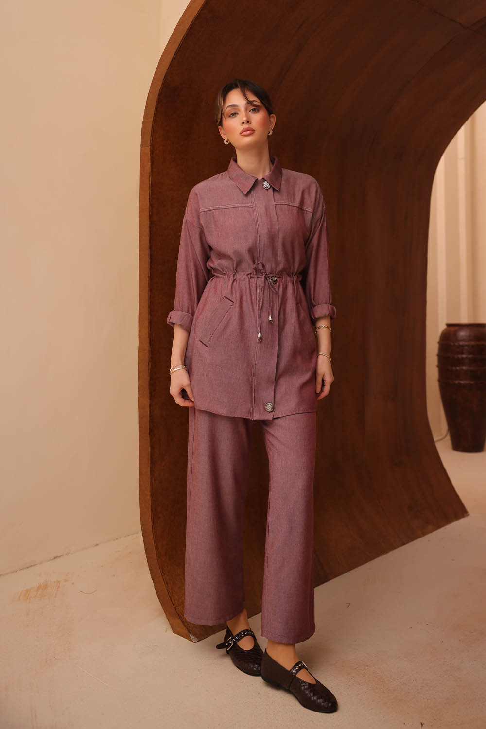 Kot Tensel Beli Büzgü Bağlamalı Takım 2706