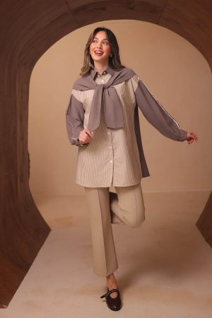 Omuz Bağlamalı Diagonel Gömlek 2638