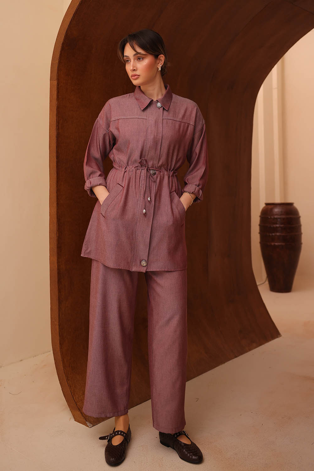 Kot Tensel Beli Büzgü Bağlamalı Takım 2706 - Görsel 7