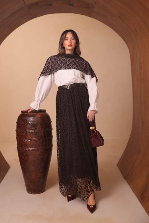 Leopar Desenli Flok Baskı Tül Etek 2700