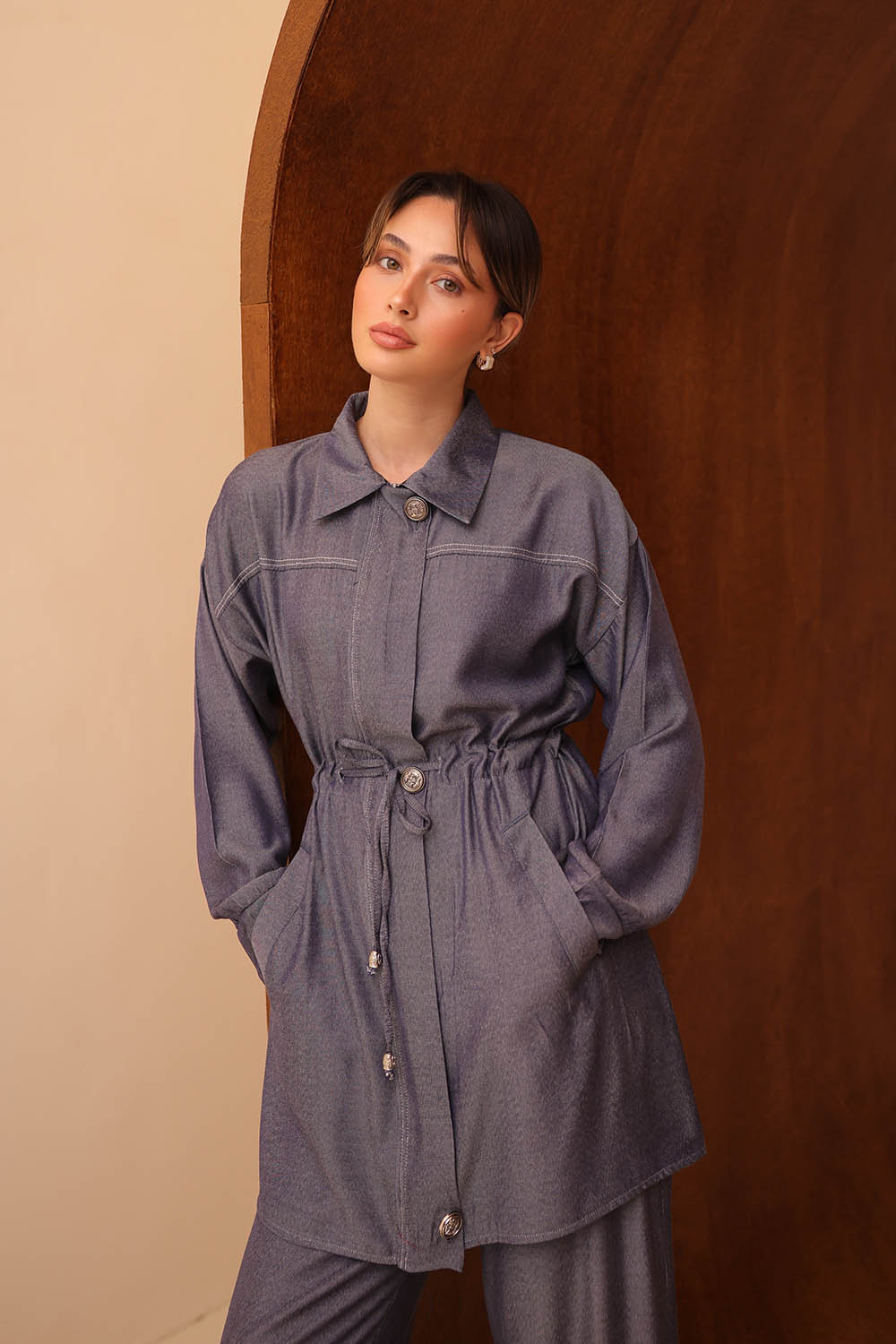 Kot Tensel Beli Büzgü Bağlamalı Takım 2706 - Görsel 8