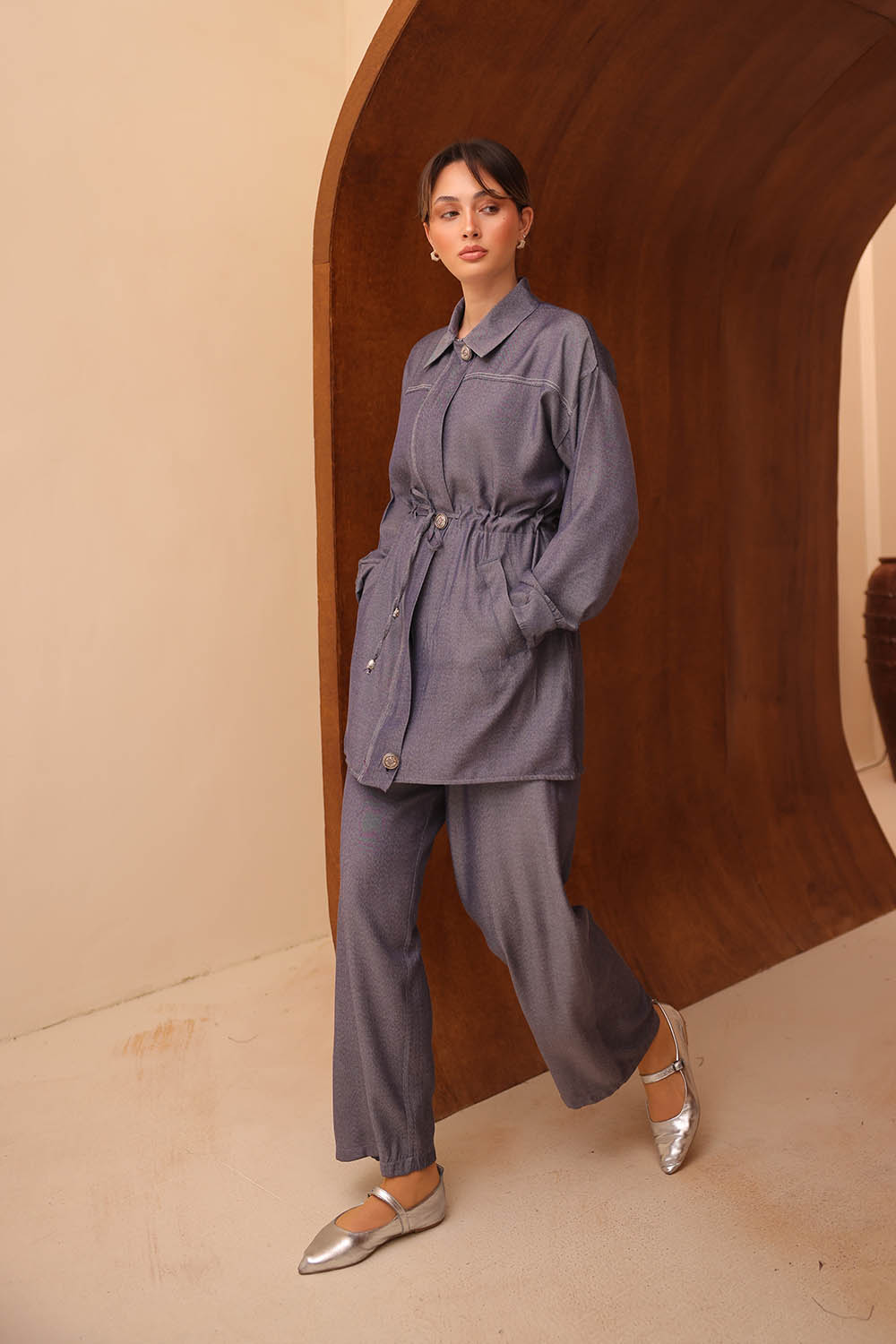 Kot Tensel Beli Büzgü Bağlamalı Takım 2706 - Görsel 9