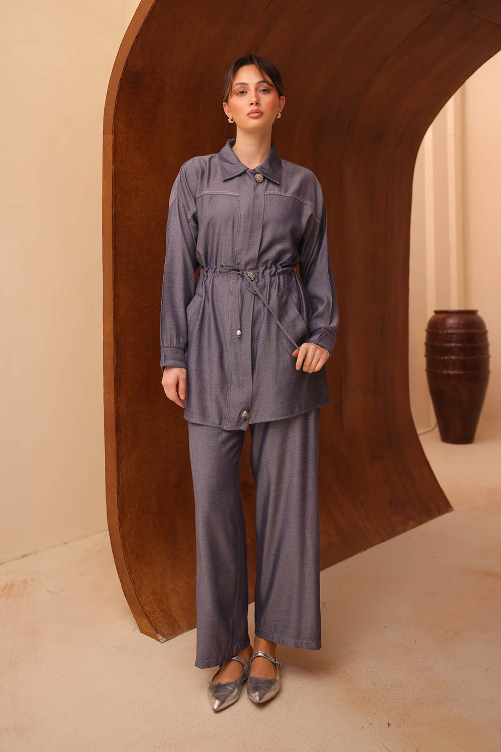 Kot Tensel Beli Büzgü Bağlamalı Takım 2706 - Görsel 10