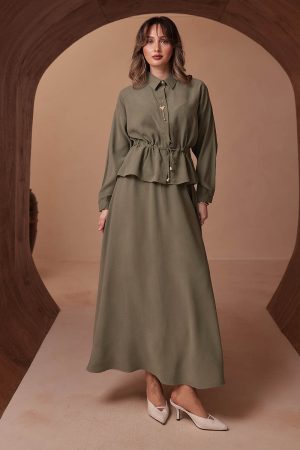 Broşlu Beli Büzgülü Diagonel Takım 2653