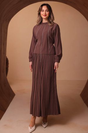 Eteği Piliseli Taşlı Diagonel Takım 2654