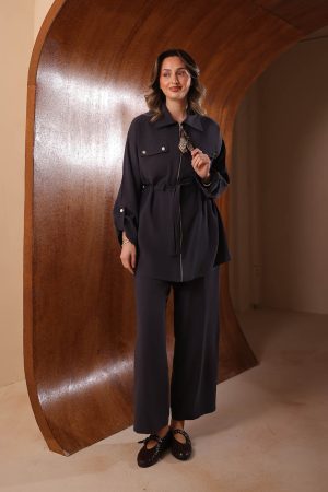 Fularlı Bel Büzgülü Modal Takım 2671